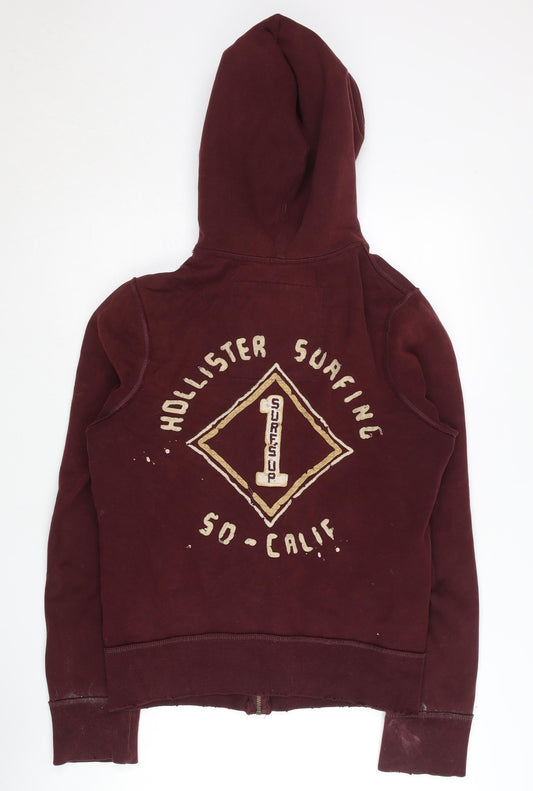 Hollister Men's Red Hoodie S Full Zip Logo
