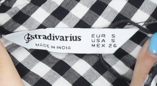 Stradivarius Women's Black Check Button-Up Shirt, S