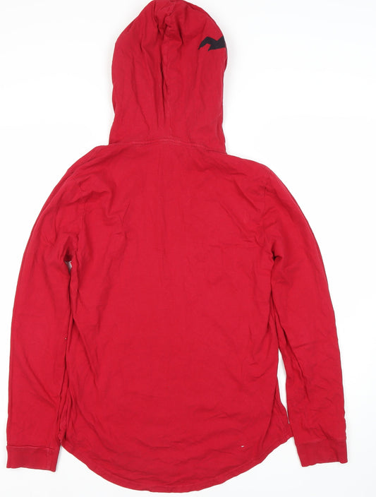 Hollister Men's Red Hooded Pullover Hoodie, Small