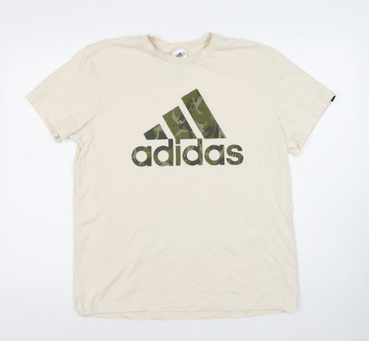 Mens UK Size M adidas Beige Cotton T-Shirt