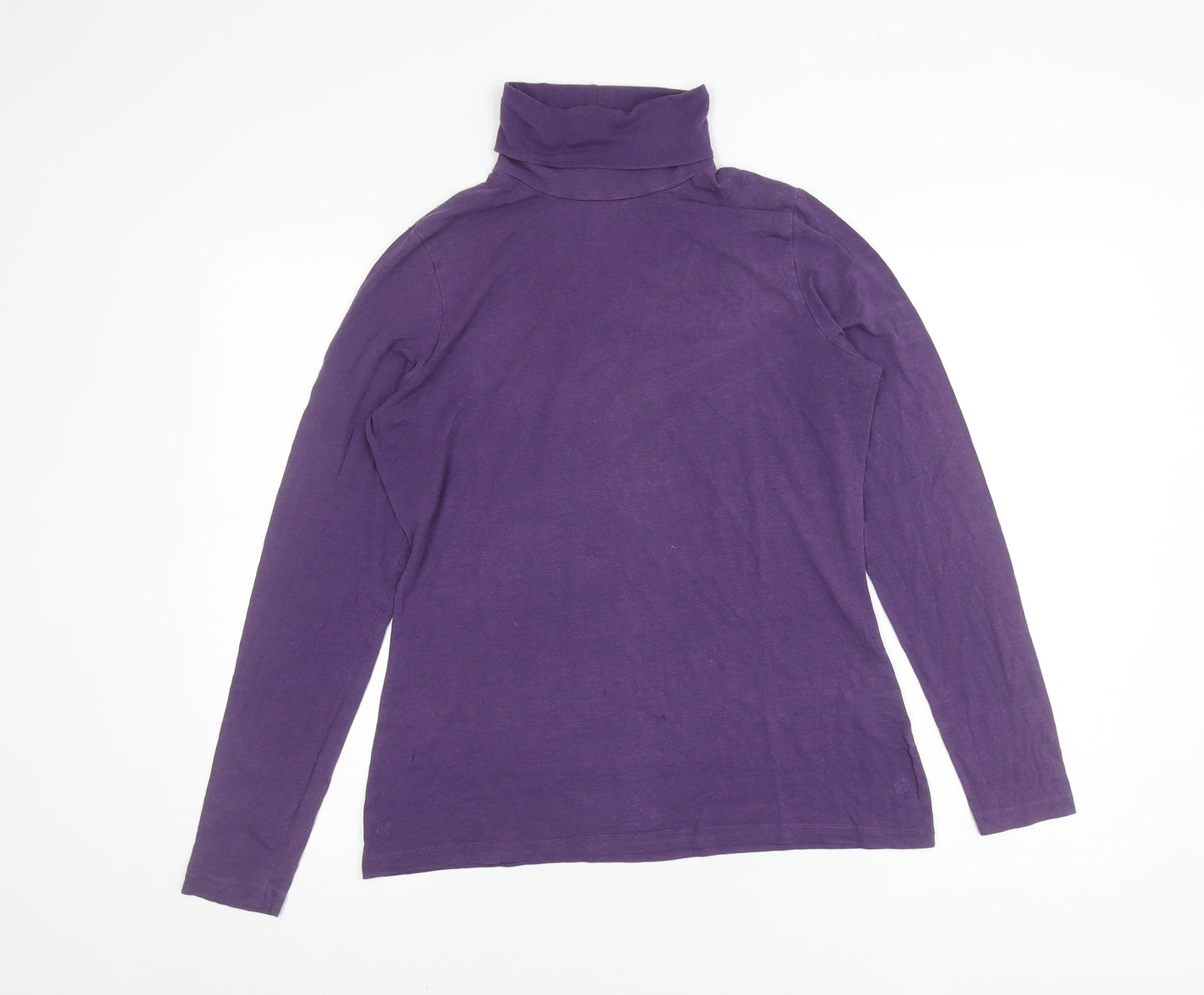 Lands' End Women's Purple High Neck T-Shirt, Size M, Long Sleeve