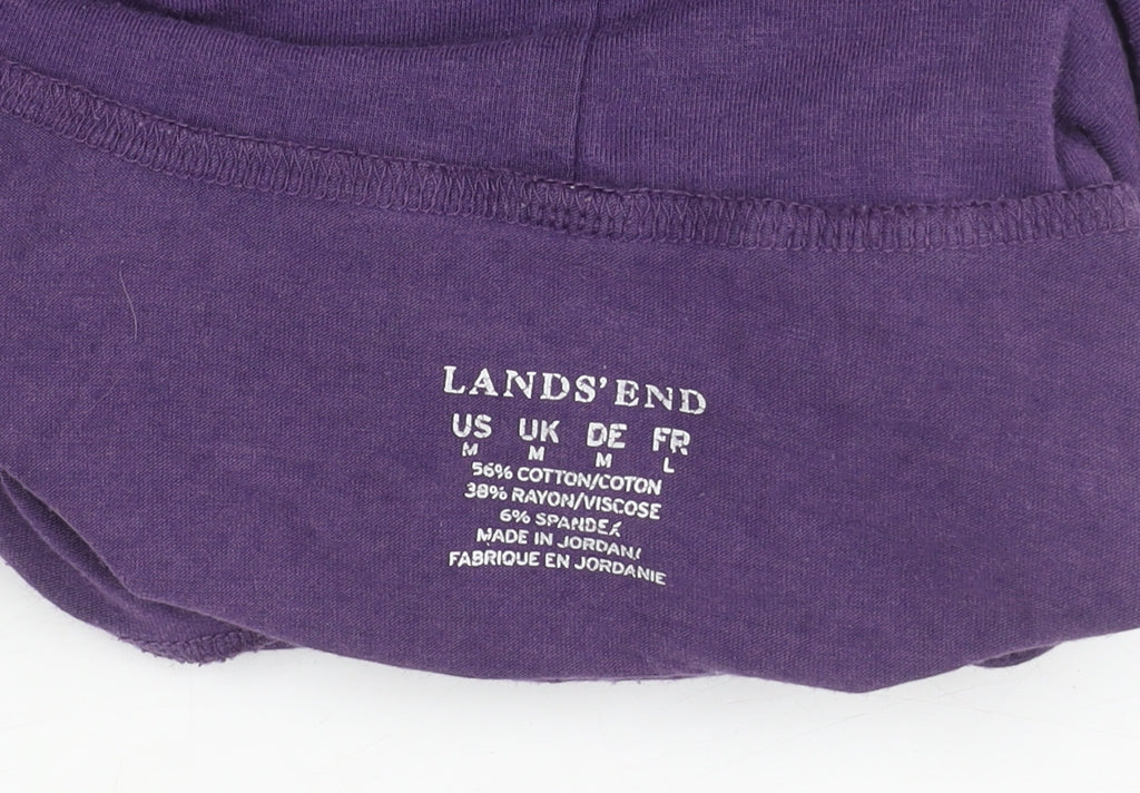 Lands' End Women's Purple High Neck T-Shirt, Size M, Long Sleeve