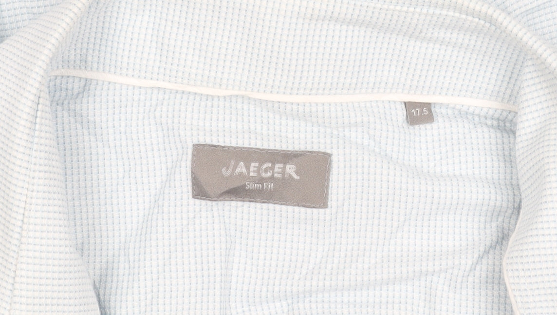 Brand and care label for Jaeger Men's Blue Slim Fit Checked Shirt 17.5