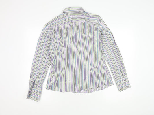 Pink Women's Multicoloured Striped Button-Up Shirt - Size 14
