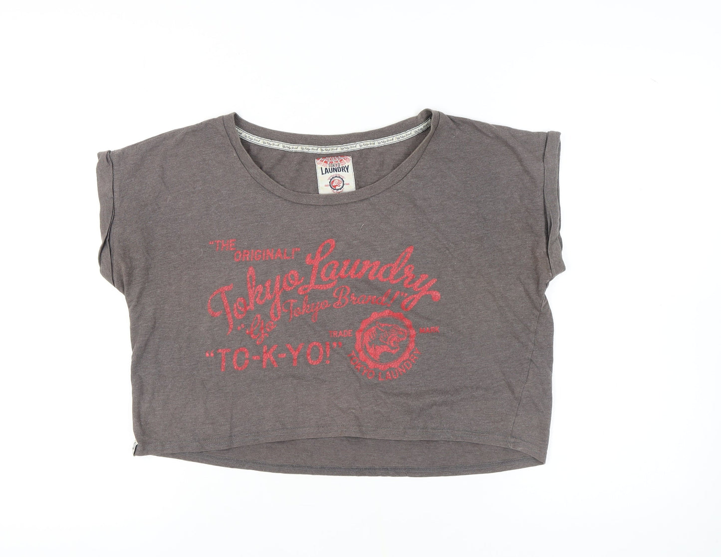 Tokyo Laundry Women's Grey Cropped T-Shirt, Size 12, Cotton