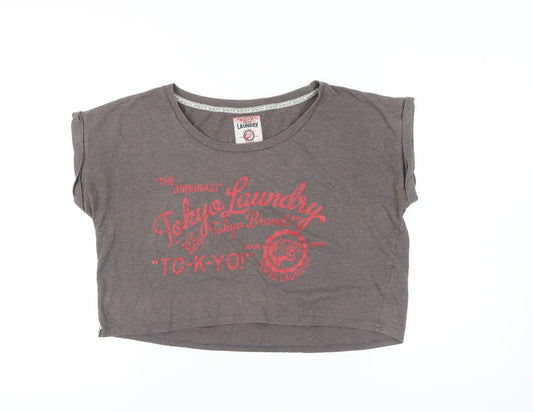 Tokyo Laundry Women's Grey Cropped T-Shirt, Size 12, Cotton