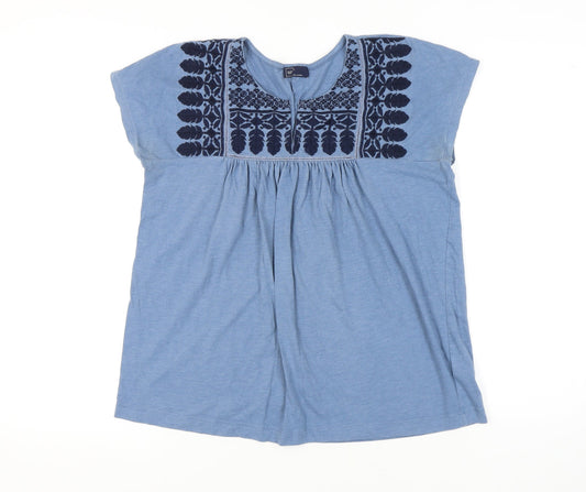Gap Women's Blue Short Sleeve Embroidered Blouse S