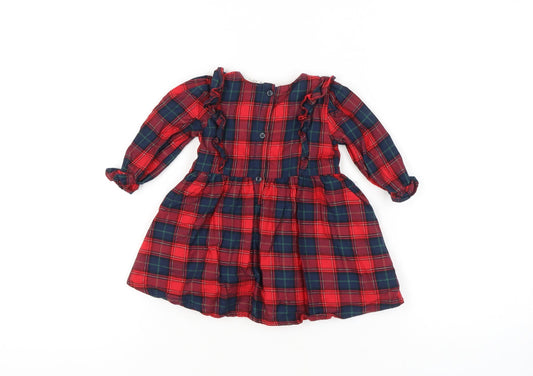 River Island Girls Red Plaid Fit & Flare Dress 6-9 Months