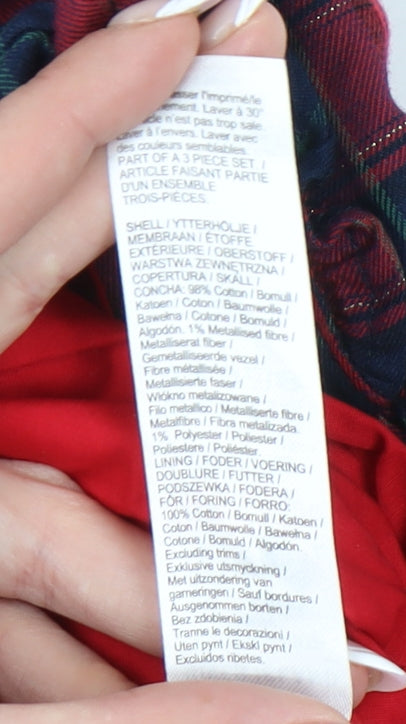 Brand and care label for River Island girls’ red plaid fit & flare dress 6-9 months