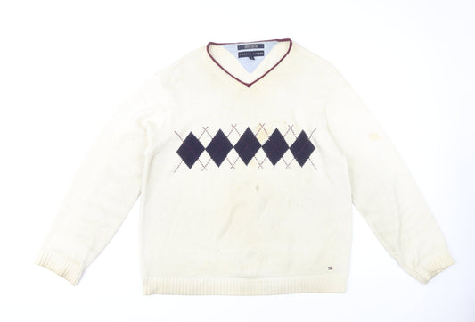 Tommy Hilfiger Men's White M Pullover V-Neck Jumper