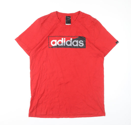 Additional front view of Adidas Men's Red T-Shirt, Medium, Crew Neck, Logo