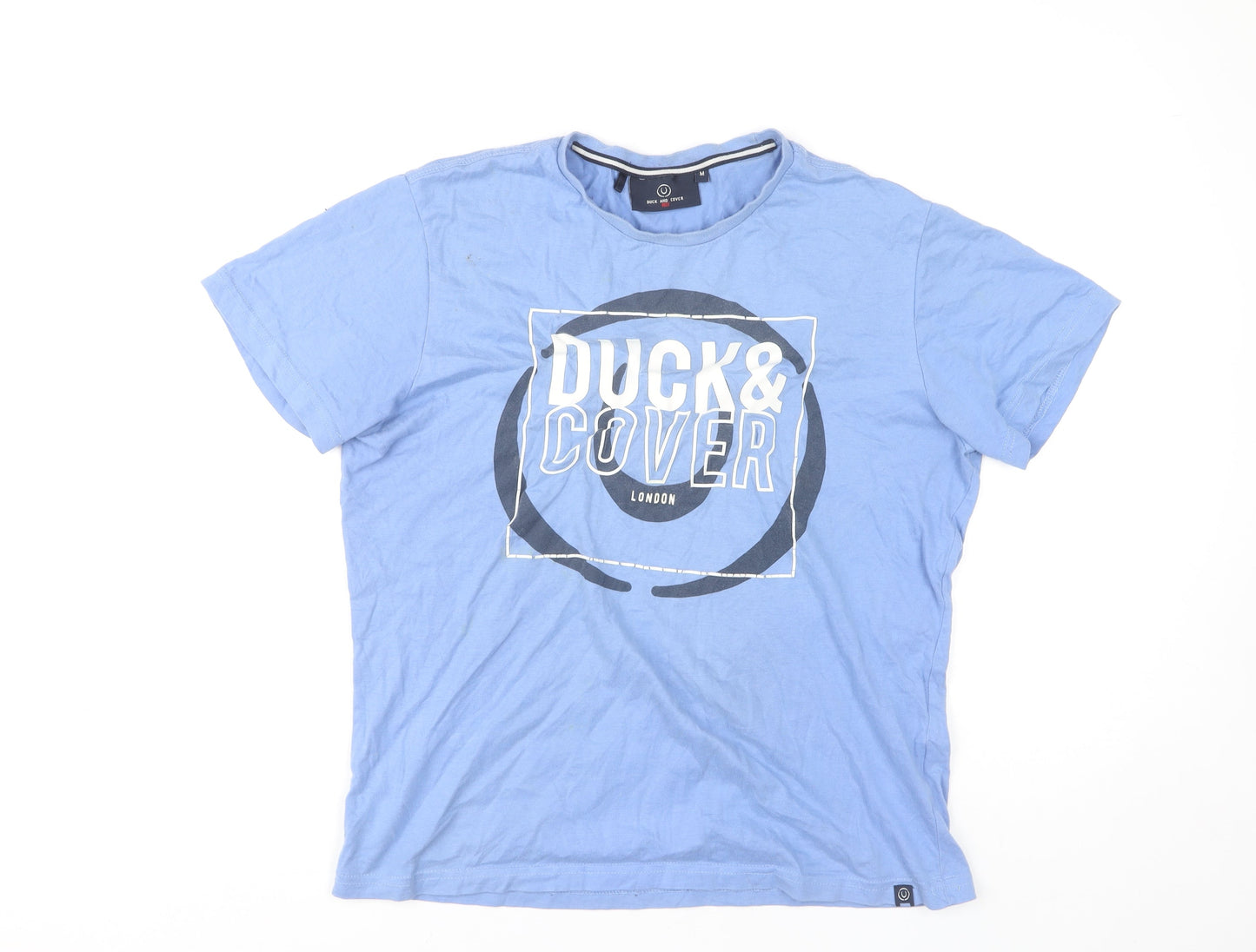 Duck and Cover Men's Blue Graphic T-Shirt Medium