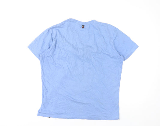 Duck and Cover Men's Blue Graphic T-Shirt Medium