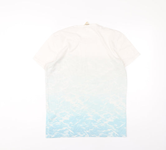 Hollister Men's White & Blue Graphic Print T-Shirt - S