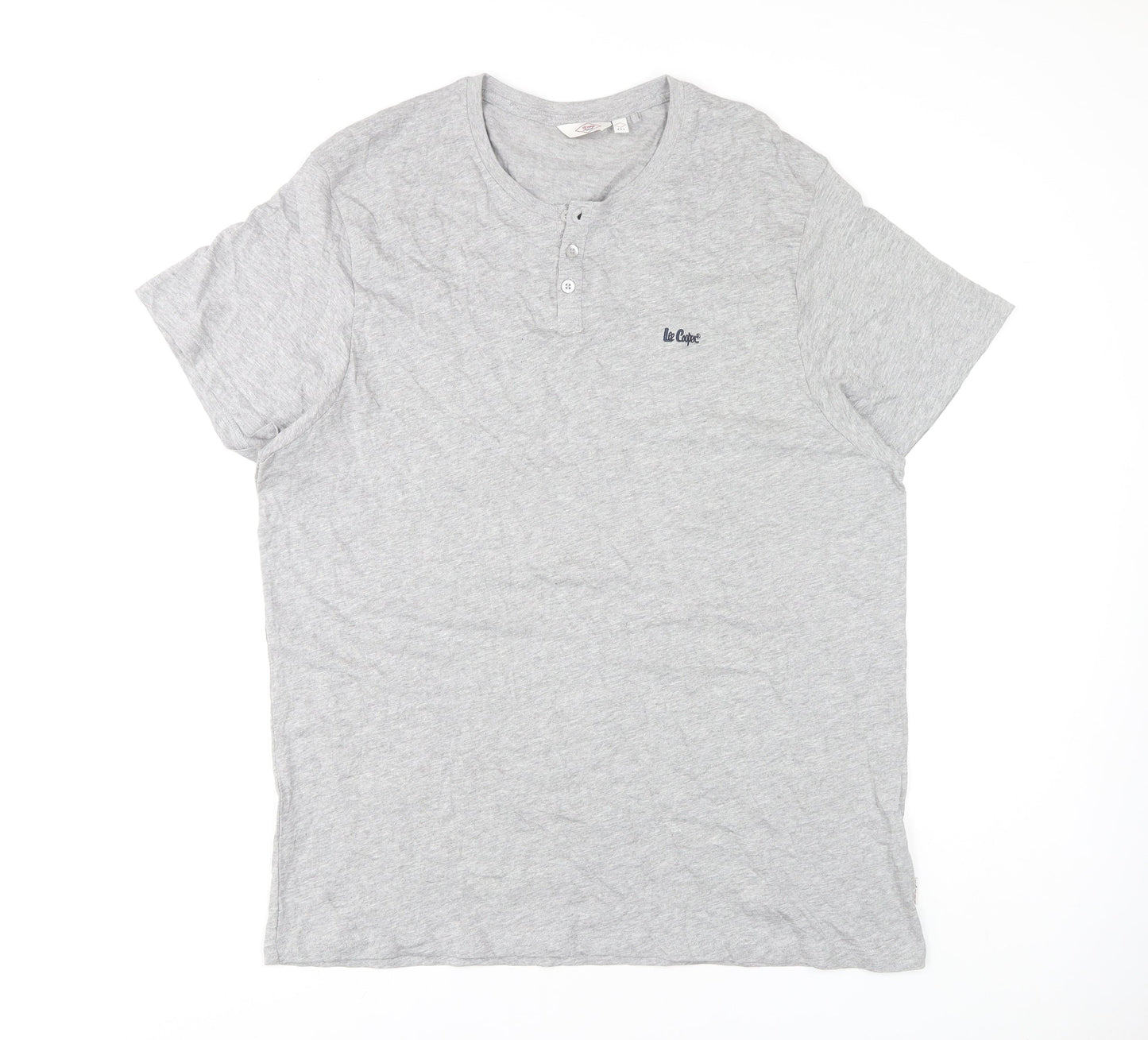 Lee Cooper Men's Grey Henley T-Shirt, 2XL, Cotton Blend