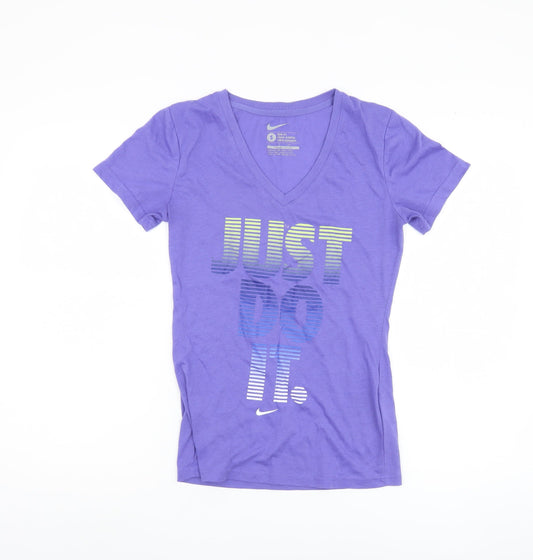 Nike Women's Purple V-Neck T-Shirt, Size S, Slim Fit