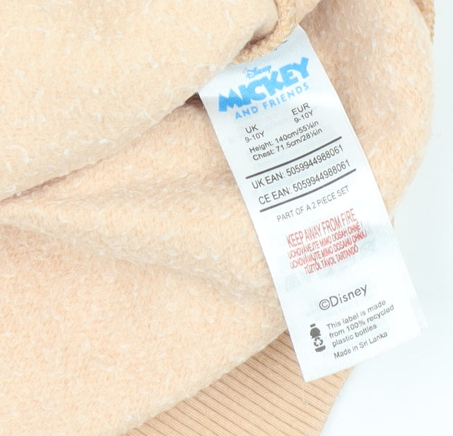 Brand and care label for Disney girls’ beige minnie mouse sweatshirt 9-10 years