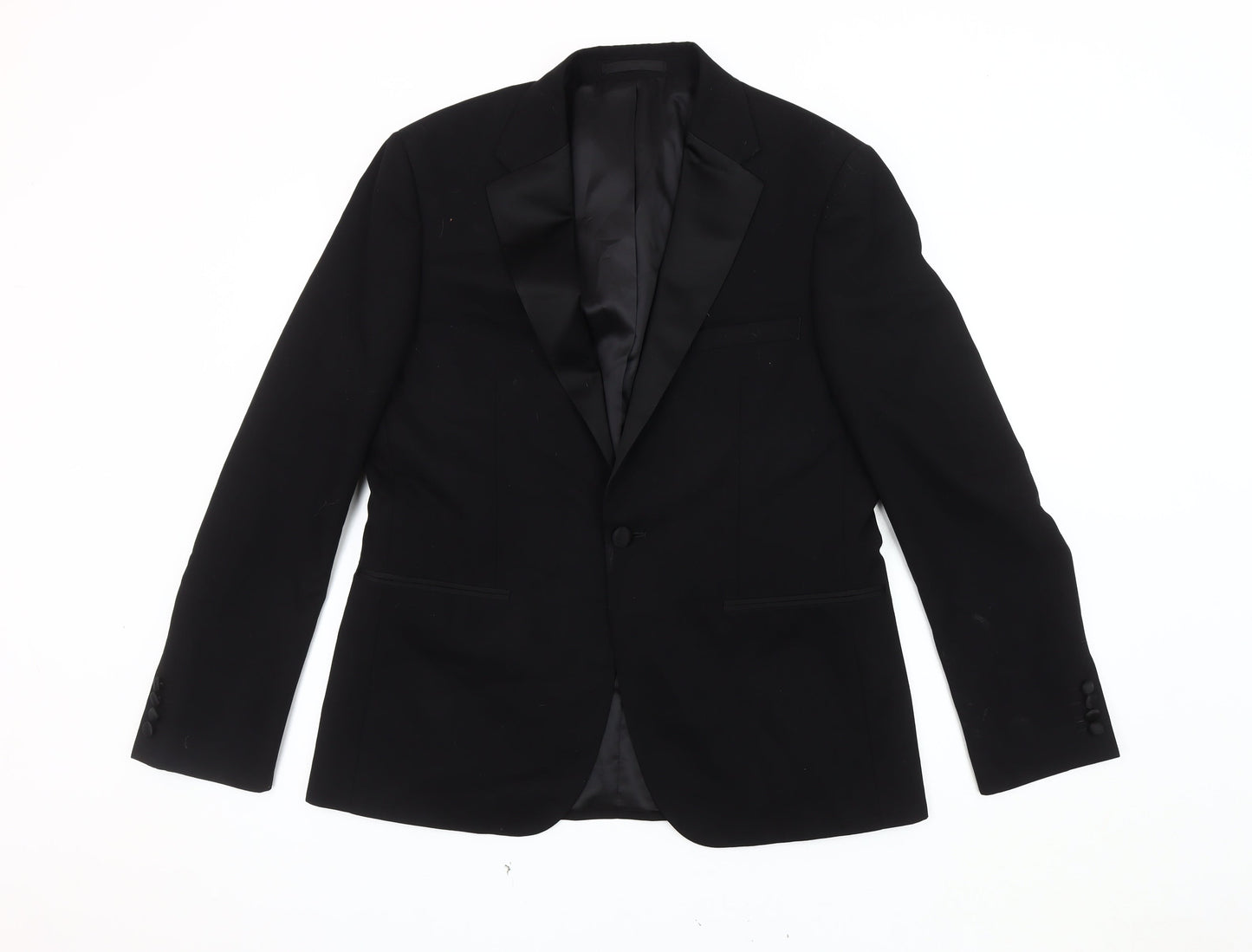 Moss London Men's Black Slim Fit Tuxedo Blazer 42R