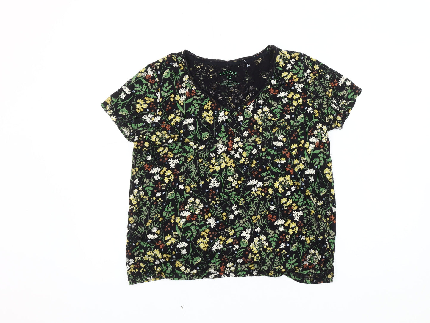 FatFace Women's Black Floral T-Shirt, Size 10, Cotton