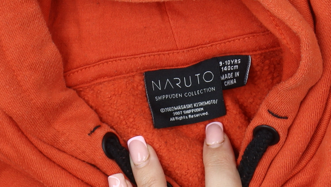 Close-up detail of Naruto Shippuden boys’ orange hoodie 9-10 years pullover anime