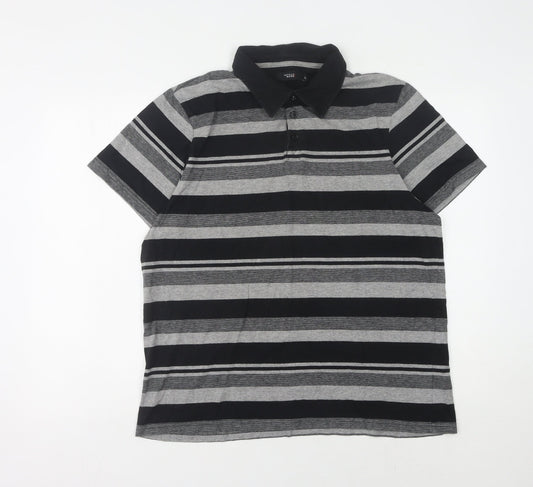 Thomas Nash Men's Striped Polo, Black/Grey, Medium