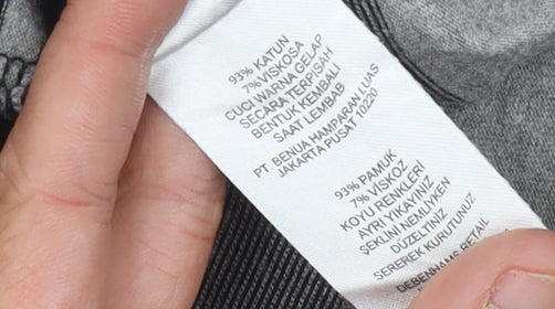 Brand and care label for Thomas Nash Men's Striped Polo, Black/Grey, Medium