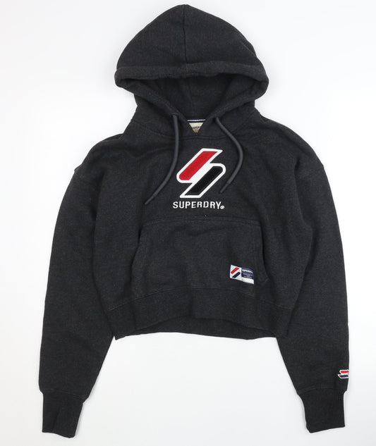 Womens UK 12 Regular Superdry Black Pullover Hoodie