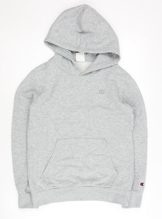 Additional front view of Champion boys’ grey hoodie, size L, pullover with logo