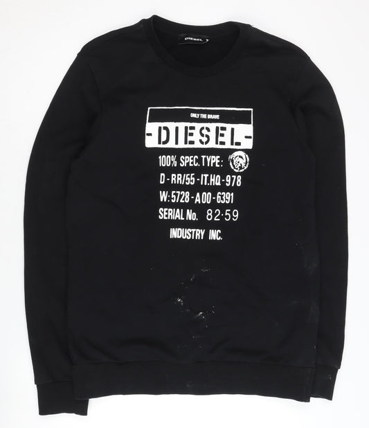 Diesel Men's Black Graphic Print Sweatshirt, L, Pullover