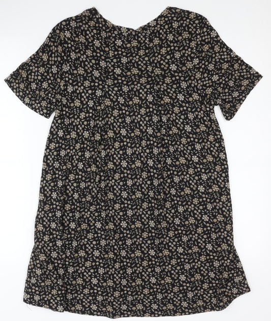 Fat Face Women's Floral T-Shirt Dress Black Size 10