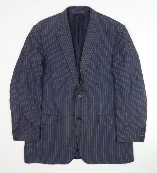 Jaeger Men's Blue Striped Linen Blazer 42R Jacket