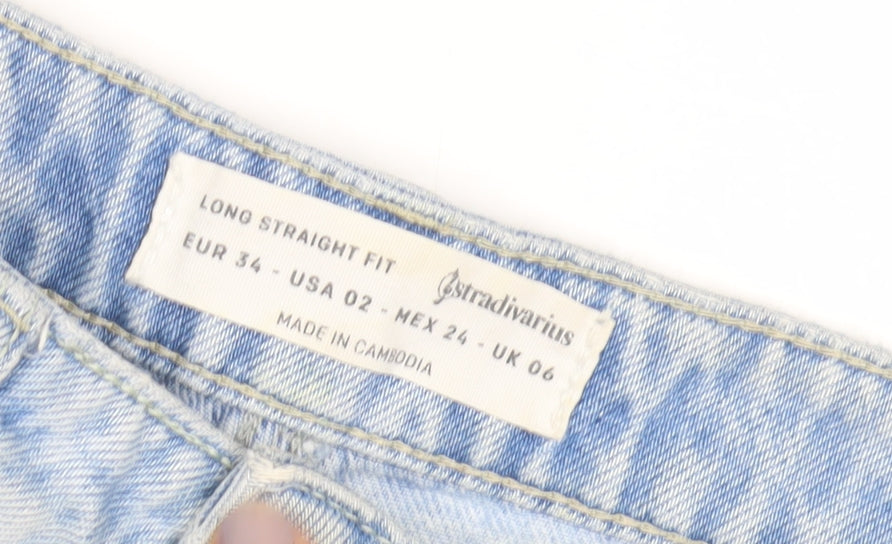 Stradivarius Women's Blue Distressed Straight Jeans Size 6