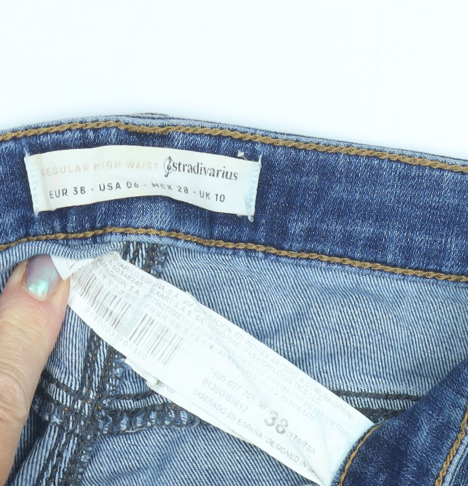 Stradivarius Women's Blue High Rise Distressed Jeans Size 10