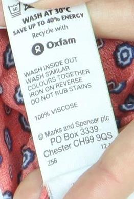 Brand and care label for Marks & Spencer Red Women's Blouse UK, size 14