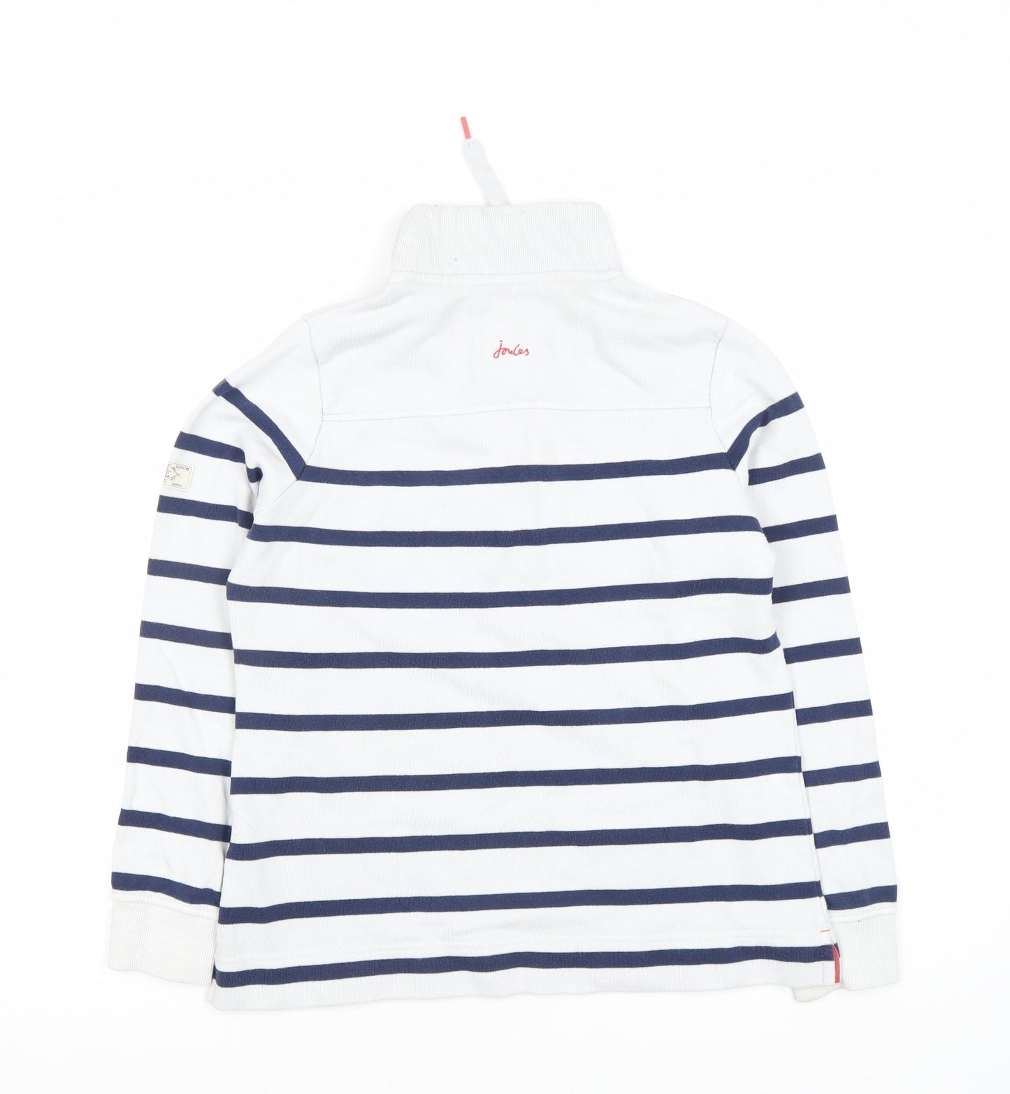 Joules Women's White Striped Henley Top Size 12 - Cotton