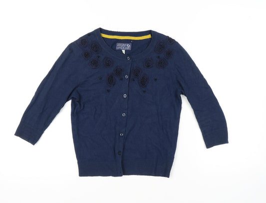 Joules Women's Blue Cardigan Size 10 Beaded Knit