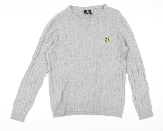 Lyle & Scott Men's Grey Wool Pullover Jumper M, Regular Fit