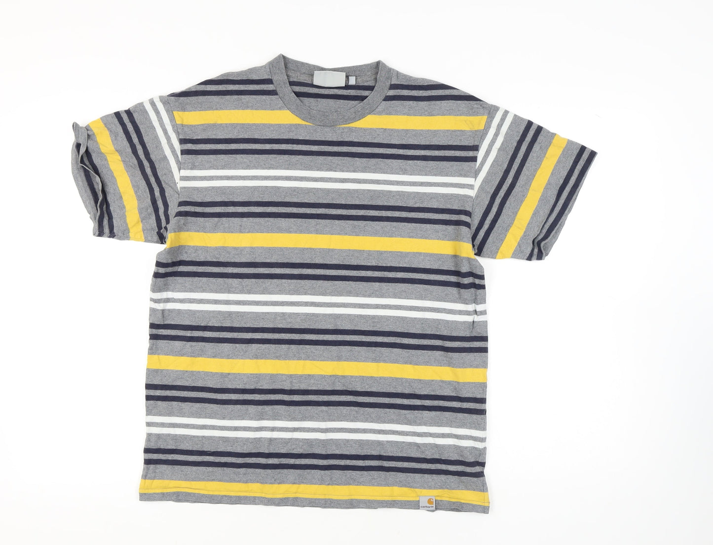 Carhartt Men's Grey Striped Crew Neck T-Shirt Medium