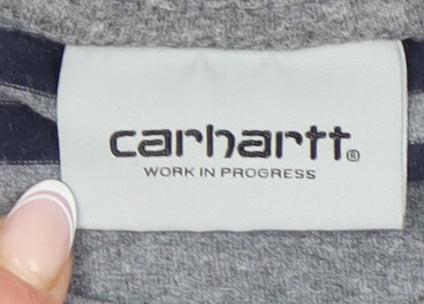 Carhartt Men's Grey Striped Crew Neck T-Shirt Medium