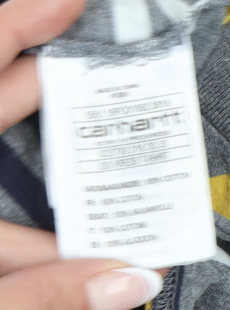 Carhartt Men's Grey Striped Crew Neck T-Shirt Medium