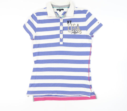 Tommy Hilfiger Women's Polo Shirt, Blue Stripe, M