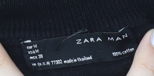 Brand and care label for Zara Man Black Full Zip Jumper, size M, Cotton