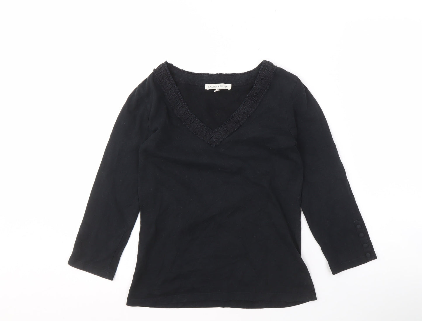 Laura Ashley Women's Black V-Neck Cotton Top