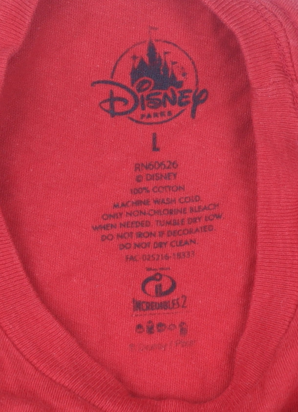 Disney Red T-Shirt, Crew Neck, L, Casual, Movie Theme