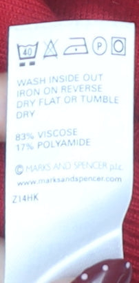 Brand and care label for Marks & Spencer Red jumper, size 16, V-Neck