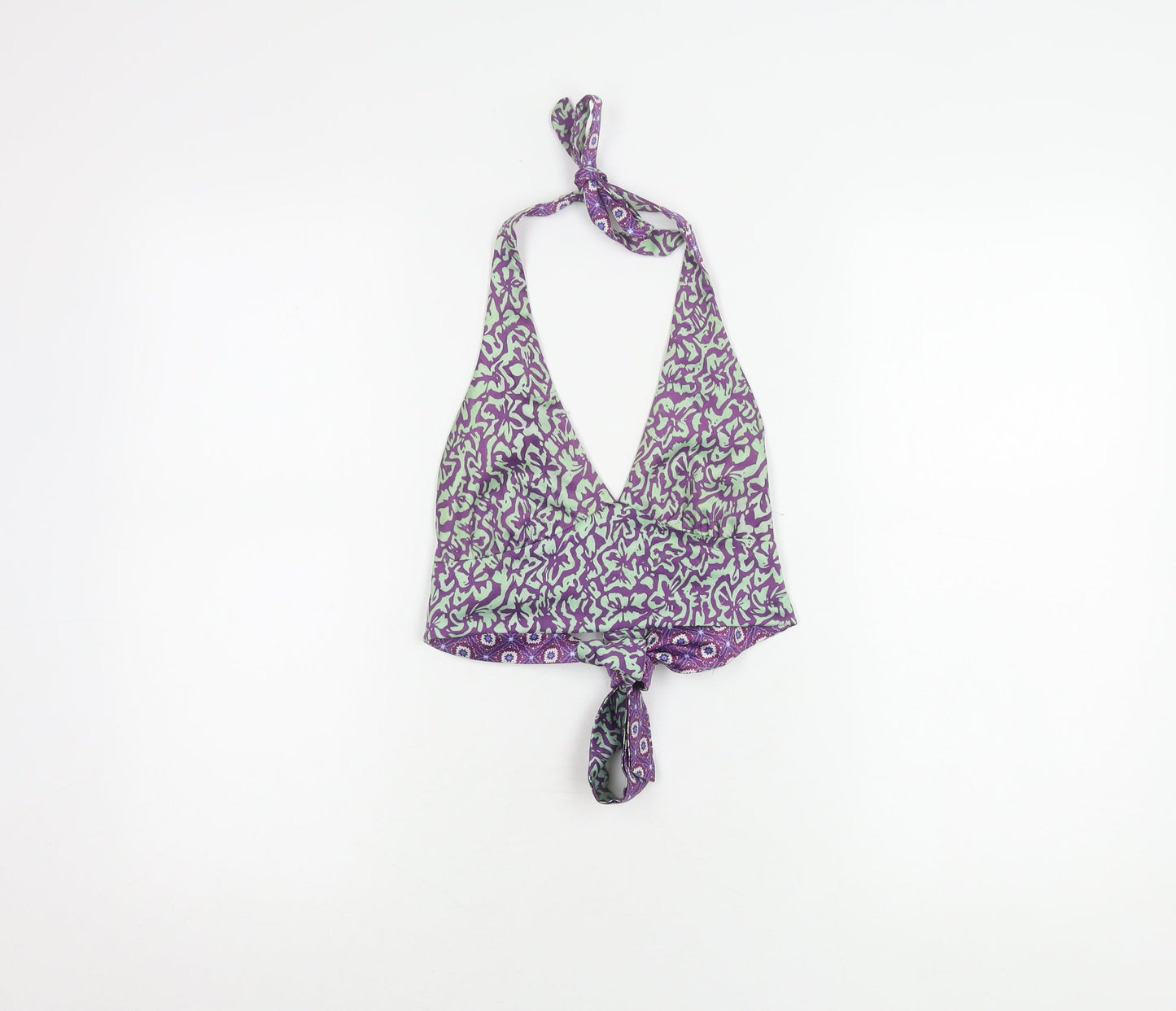 Pull & Bear Women's Purple Geometric Halter Crop Top