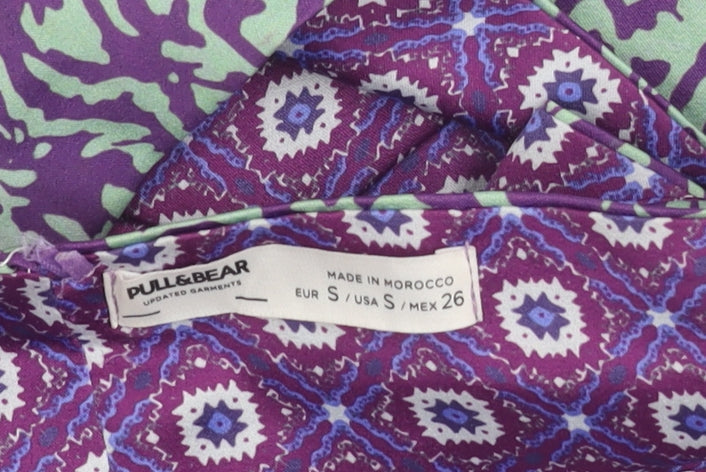 Pull & Bear Women's Purple Geometric Halter Crop Top