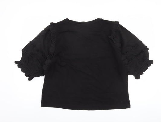 Mint Velvet Black XL Women's Blouse with Ruffle Accents