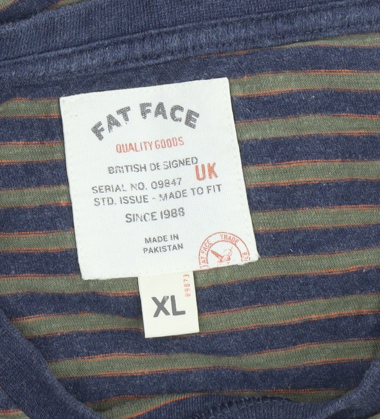 Fat Face Men's Blue Striped T-Shirt XL Crew Neck
