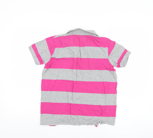 Lee Cooper Girls Pink Grey Striped Polo Shirt 13 Years